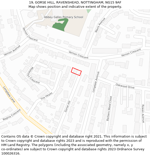 19, GORSE HILL, RAVENSHEAD, NOTTINGHAM, NG15 9AF: Location map and indicative extent of plot