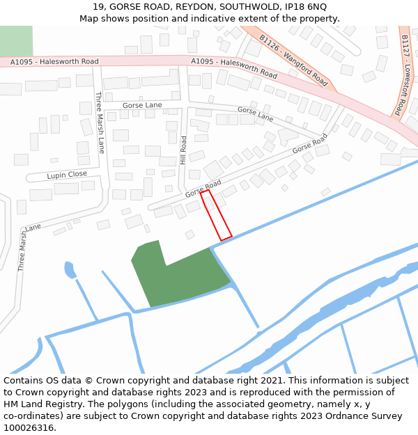 19, GORSE ROAD, REYDON, SOUTHWOLD, IP18 6NQ: Location map and indicative extent of plot