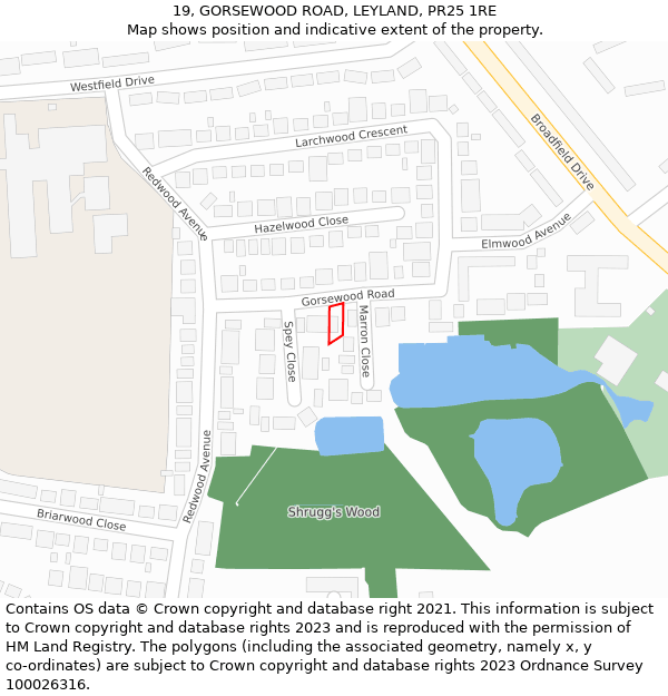 19, GORSEWOOD ROAD, LEYLAND, PR25 1RE: Location map and indicative extent of plot