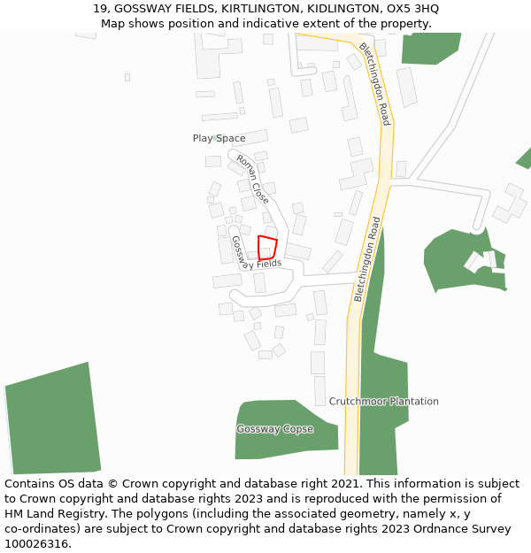 19, GOSSWAY FIELDS, KIRTLINGTON, KIDLINGTON, OX5 3HQ: Location map and indicative extent of plot