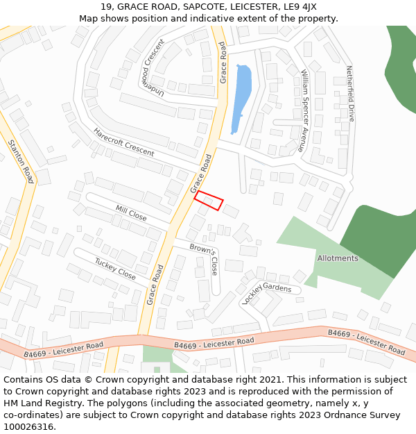 19, GRACE ROAD, SAPCOTE, LEICESTER, LE9 4JX: Location map and indicative extent of plot