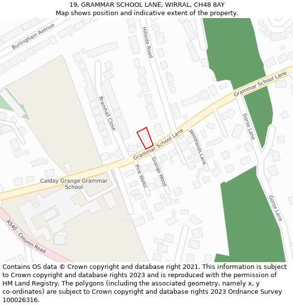 19, GRAMMAR SCHOOL LANE, WIRRAL, CH48 8AY: Location map and indicative extent of plot