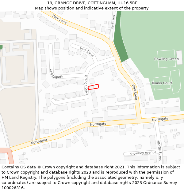 19, GRANGE DRIVE, COTTINGHAM, HU16 5RE: Location map and indicative extent of plot