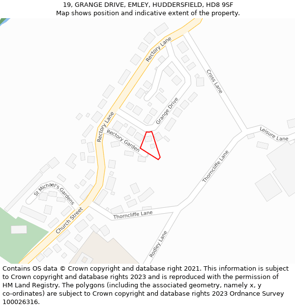 19, GRANGE DRIVE, EMLEY, HUDDERSFIELD, HD8 9SF: Location map and indicative extent of plot