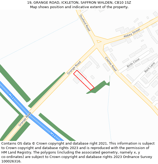 19, GRANGE ROAD, ICKLETON, SAFFRON WALDEN, CB10 1SZ: Location map and indicative extent of plot