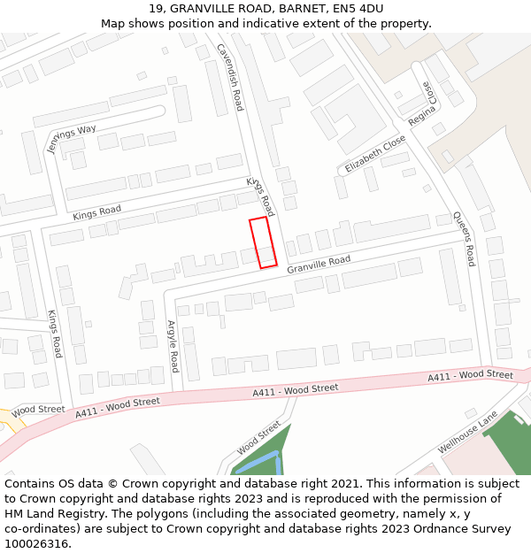 19, GRANVILLE ROAD, BARNET, EN5 4DU: Location map and indicative extent of plot