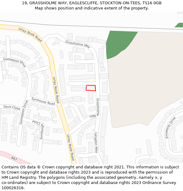 19, GRASSHOLME WAY, EAGLESCLIFFE, STOCKTON-ON-TEES, TS16 0GB: Location map and indicative extent of plot