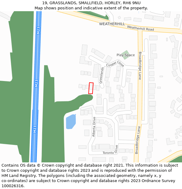 19, GRASSLANDS, SMALLFIELD, HORLEY, RH6 9NU: Location map and indicative extent of plot