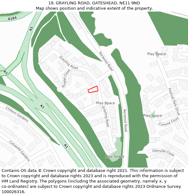 19, GRAYLING ROAD, GATESHEAD, NE11 9ND: Location map and indicative extent of plot