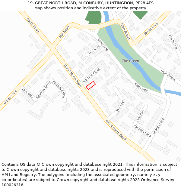 19, GREAT NORTH ROAD, ALCONBURY, HUNTINGDON, PE28 4ES: Location map and indicative extent of plot