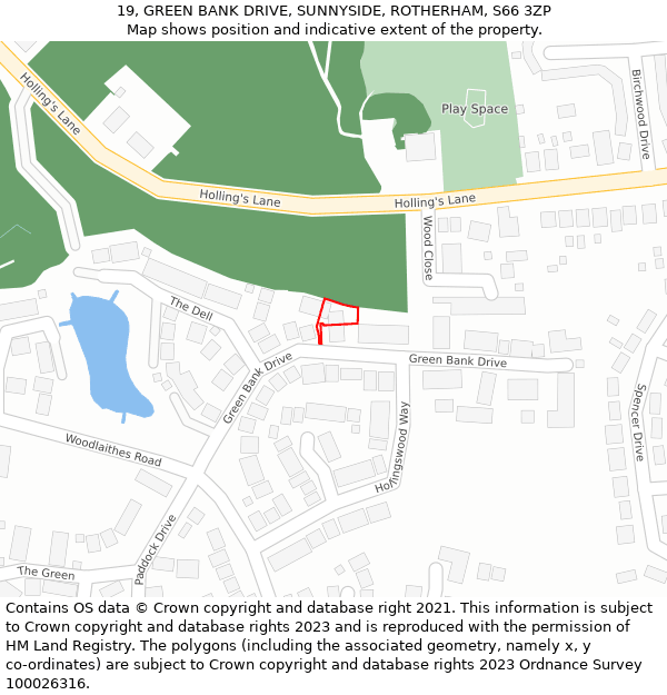 19, GREEN BANK DRIVE, SUNNYSIDE, ROTHERHAM, S66 3ZP: Location map and indicative extent of plot