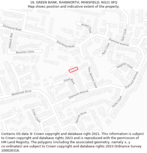 19, GREEN BANK, RAINWORTH, MANSFIELD, NG21 0FQ: Location map and indicative extent of plot