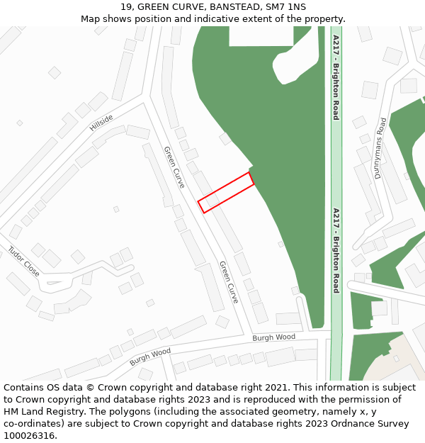 19, GREEN CURVE, BANSTEAD, SM7 1NS: Location map and indicative extent of plot
