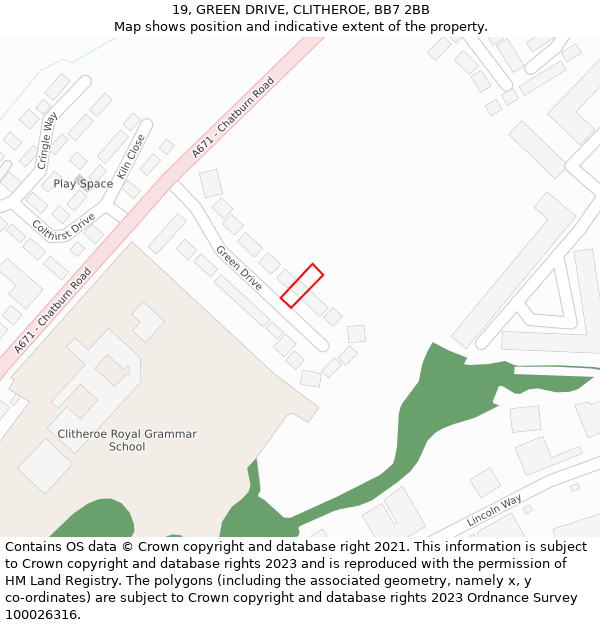 19, GREEN DRIVE, CLITHEROE, BB7 2BB: Location map and indicative extent of plot