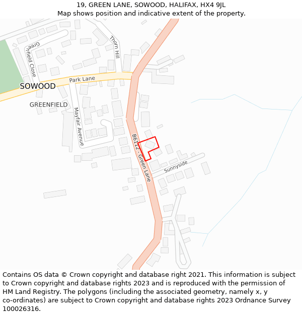 19, GREEN LANE, SOWOOD, HALIFAX, HX4 9JL: Location map and indicative extent of plot