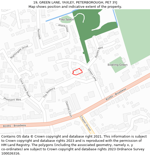 19, GREEN LANE, YAXLEY, PETERBOROUGH, PE7 3YJ: Location map and indicative extent of plot