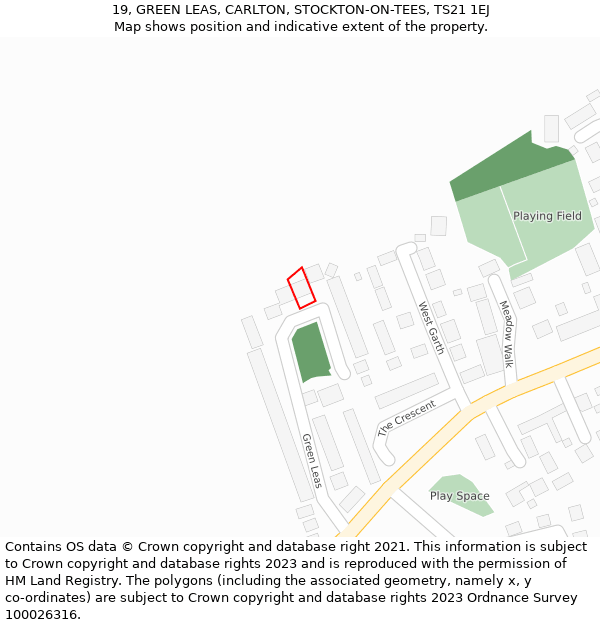 19, GREEN LEAS, CARLTON, STOCKTON-ON-TEES, TS21 1EJ: Location map and indicative extent of plot