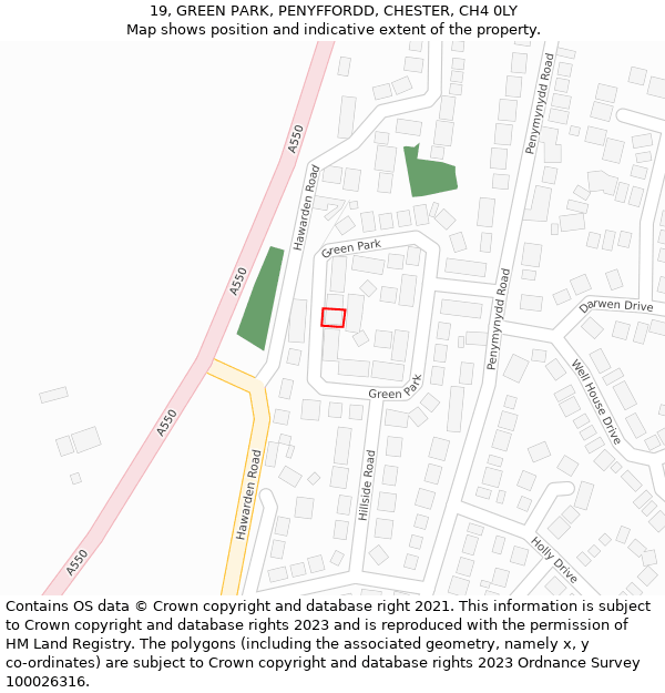 19, GREEN PARK, PENYFFORDD, CHESTER, CH4 0LY: Location map and indicative extent of plot