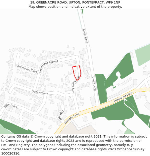 19, GREENACRE ROAD, UPTON, PONTEFRACT, WF9 1NP: Location map and indicative extent of plot