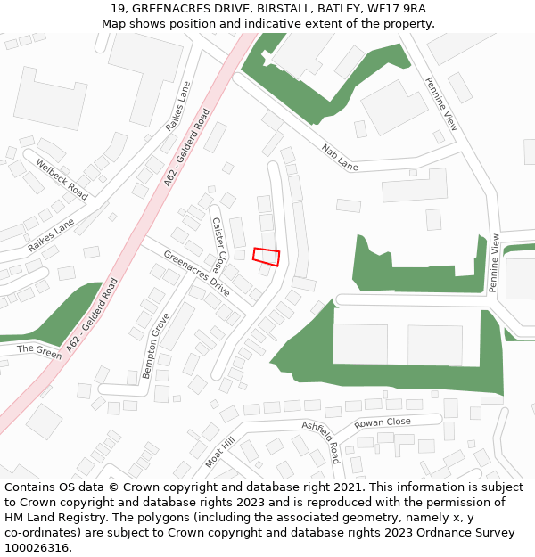 19, GREENACRES DRIVE, BIRSTALL, BATLEY, WF17 9RA: Location map and indicative extent of plot