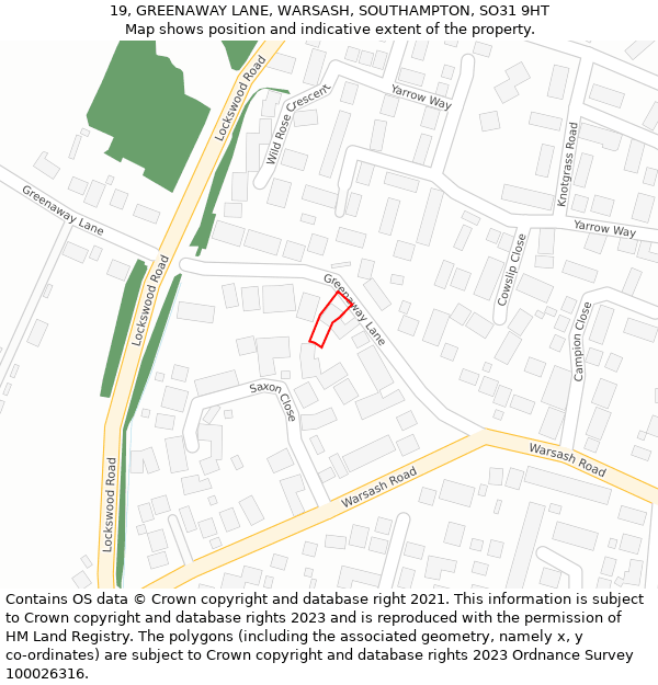 19, GREENAWAY LANE, WARSASH, SOUTHAMPTON, SO31 9HT: Location map and indicative extent of plot