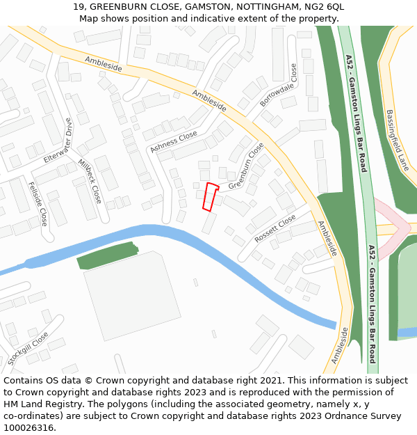 19, GREENBURN CLOSE, GAMSTON, NOTTINGHAM, NG2 6QL: Location map and indicative extent of plot