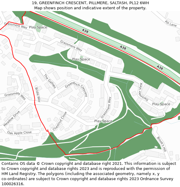 19, GREENFINCH CRESCENT, PILLMERE, SALTASH, PL12 6WH: Location map and indicative extent of plot