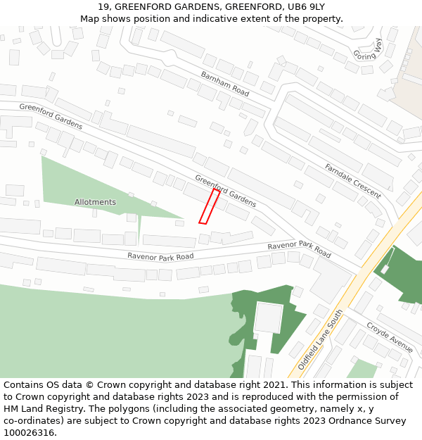 19, GREENFORD GARDENS, GREENFORD, UB6 9LY: Location map and indicative extent of plot
