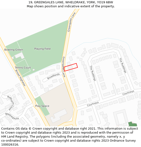 19, GREENGALES LANE, WHELDRAKE, YORK, YO19 6BW: Location map and indicative extent of plot