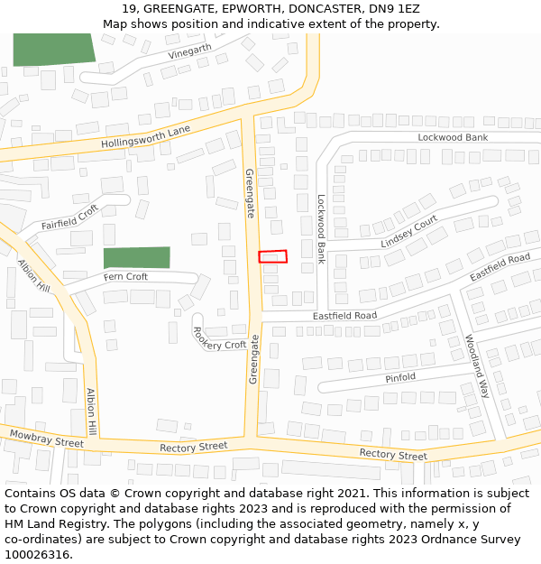 19, GREENGATE, EPWORTH, DONCASTER, DN9 1EZ: Location map and indicative extent of plot