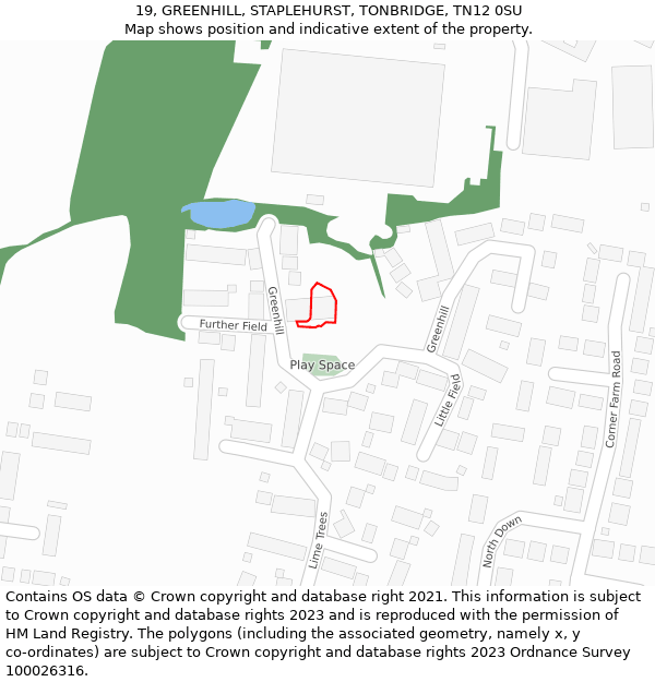 19, GREENHILL, STAPLEHURST, TONBRIDGE, TN12 0SU: Location map and indicative extent of plot