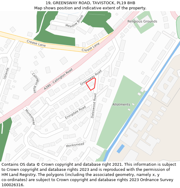 19, GREENSWAY ROAD, TAVISTOCK, PL19 8HB: Location map and indicative extent of plot