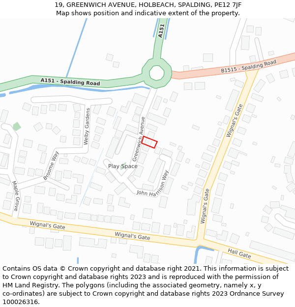 19, GREENWICH AVENUE, HOLBEACH, SPALDING, PE12 7JF: Location map and indicative extent of plot