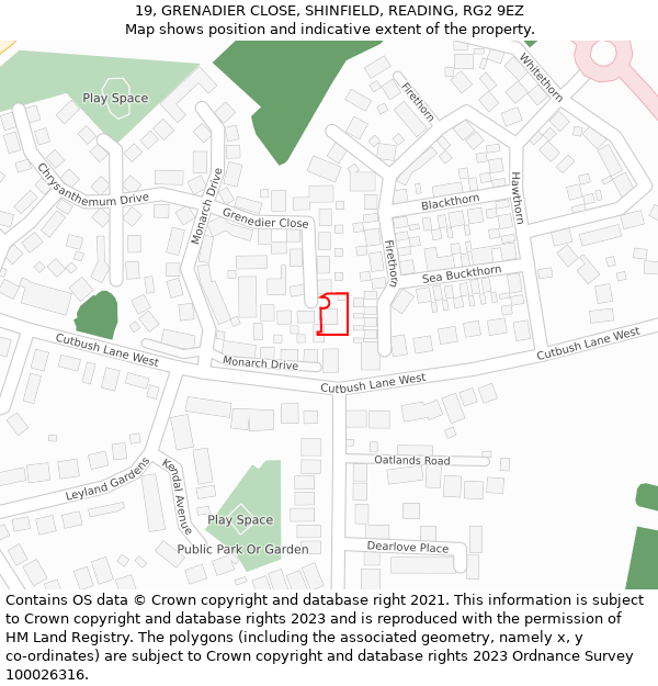 19, GRENADIER CLOSE, SHINFIELD, READING, RG2 9EZ: Location map and indicative extent of plot