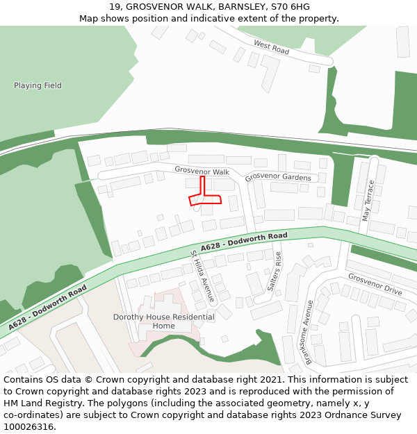 19, GROSVENOR WALK, BARNSLEY, S70 6HG: Location map and indicative extent of plot