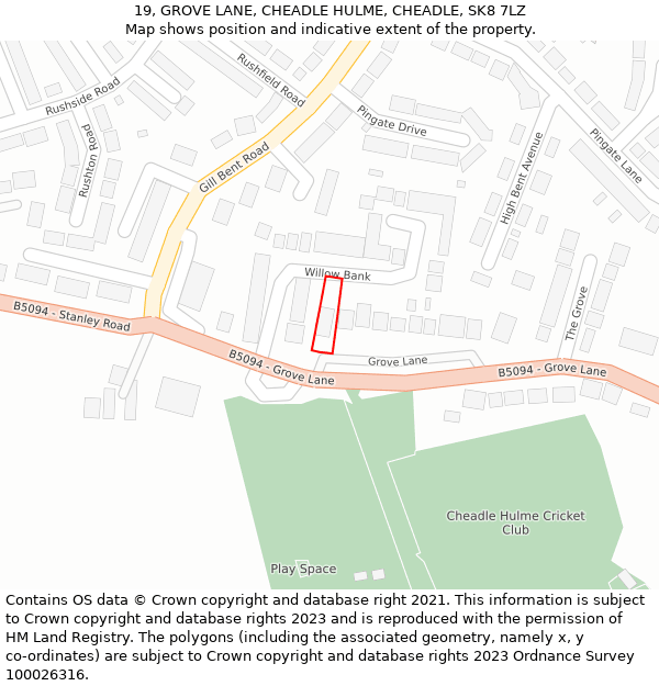 19, GROVE LANE, CHEADLE HULME, CHEADLE, SK8 7LZ: Location map and indicative extent of plot