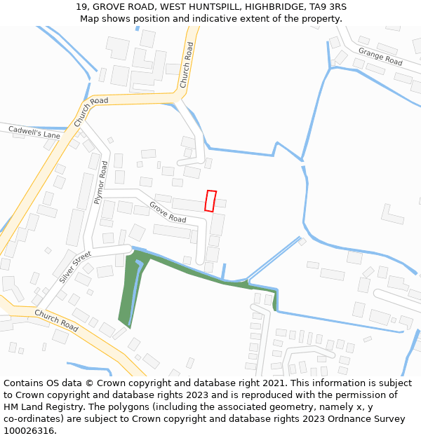 19, GROVE ROAD, WEST HUNTSPILL, HIGHBRIDGE, TA9 3RS: Location map and indicative extent of plot