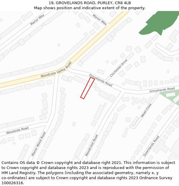 19, GROVELANDS ROAD, PURLEY, CR8 4LB: Location map and indicative extent of plot