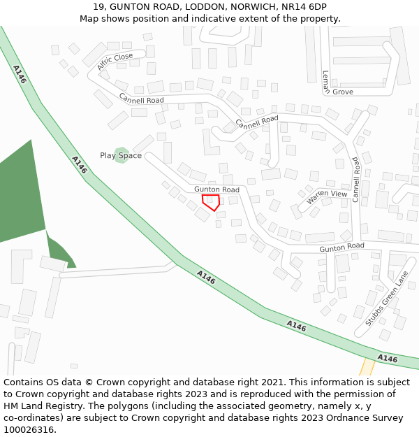 19, GUNTON ROAD, LODDON, NORWICH, NR14 6DP: Location map and indicative extent of plot