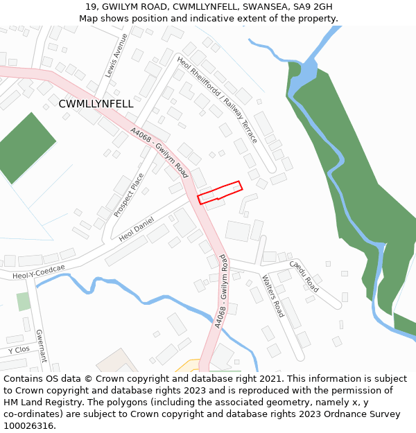 19, GWILYM ROAD, CWMLLYNFELL, SWANSEA, SA9 2GH: Location map and indicative extent of plot