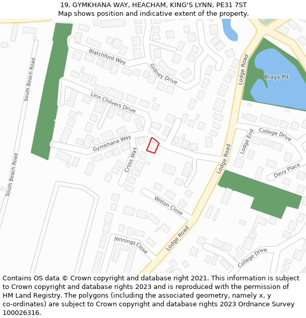 19, GYMKHANA WAY, HEACHAM, KING'S LYNN, PE31 7ST: Location map and indicative extent of plot