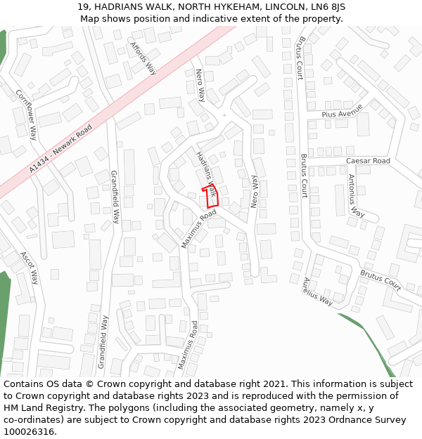 19, HADRIANS WALK, NORTH HYKEHAM, LINCOLN, LN6 8JS: Location map and indicative extent of plot