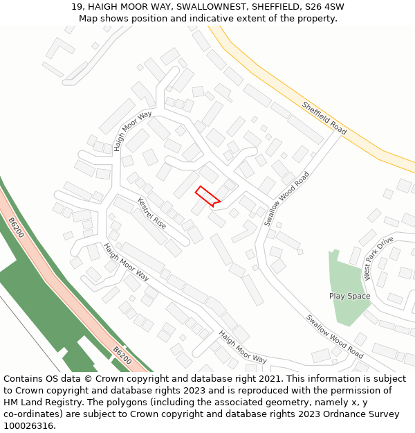 19, HAIGH MOOR WAY, SWALLOWNEST, SHEFFIELD, S26 4SW: Location map and indicative extent of plot