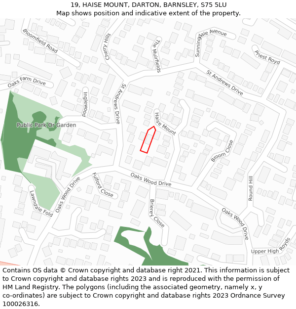 19, HAISE MOUNT, DARTON, BARNSLEY, S75 5LU: Location map and indicative extent of plot