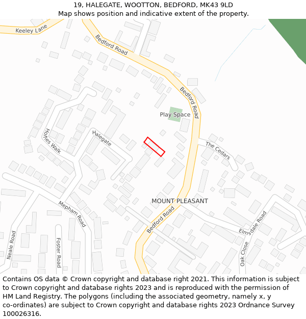 19, HALEGATE, WOOTTON, BEDFORD, MK43 9LD: Location map and indicative extent of plot