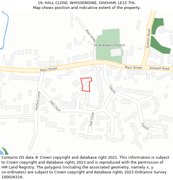 19, HALL CLOSE, WHISSENDINE, OAKHAM, LE15 7HL: Location map and indicative extent of plot