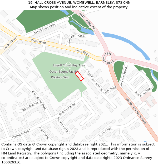 19, HALL CROSS AVENUE, WOMBWELL, BARNSLEY, S73 0NN: Location map and indicative extent of plot