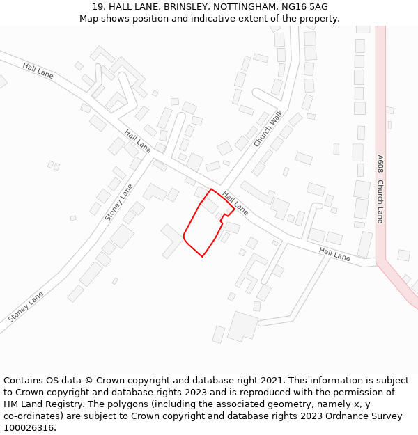 19, HALL LANE, BRINSLEY, NOTTINGHAM, NG16 5AG: Location map and indicative extent of plot