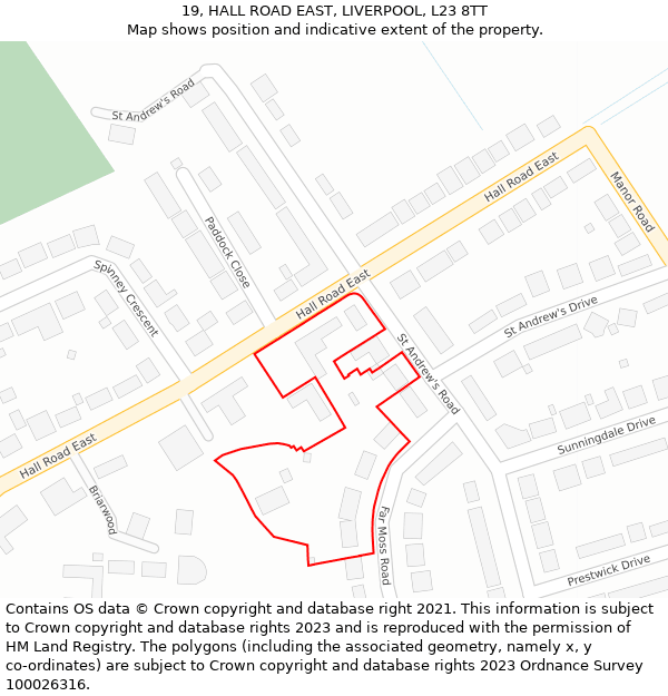 19, HALL ROAD EAST, LIVERPOOL, L23 8TT: Location map and indicative extent of plot