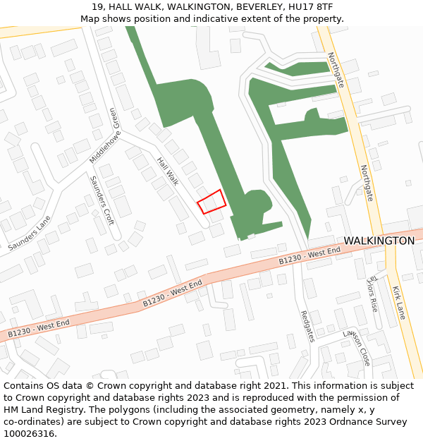 19, HALL WALK, WALKINGTON, BEVERLEY, HU17 8TF: Location map and indicative extent of plot